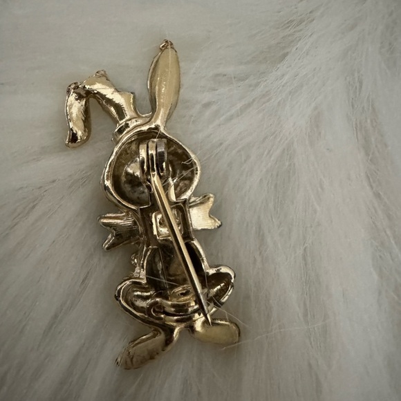 Bunny Brooch with Blue Bow - Picture 2 of 3